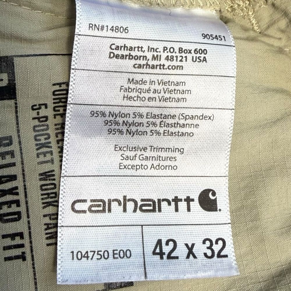 |EUC| CARHARTT Force Relaxed Fit Ripstop 5-Pocket Work Pants (42x32) - Picture 7 of 7